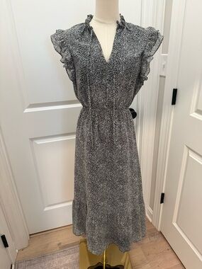 Steve Madden Black and White Printed Ruffle Midi Dress